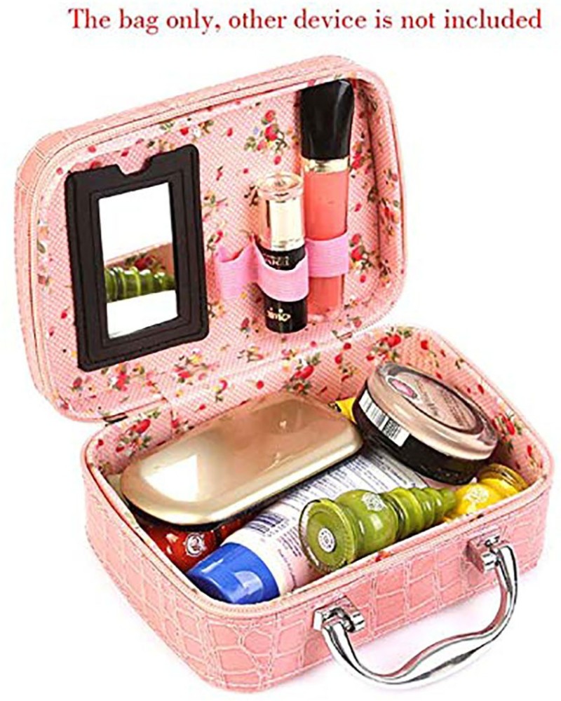 en milliard Billy uddrag Nilkanthenterprise Makeup Box | Cosmetic Box | Jewellery Box | Travel  Cosmetic Make-Up Bag with Small Mirror Adjustable Dividers for Cosmetics  Makeup Brushes (Multi-Colour) Handy For Travel -- handle on top gives