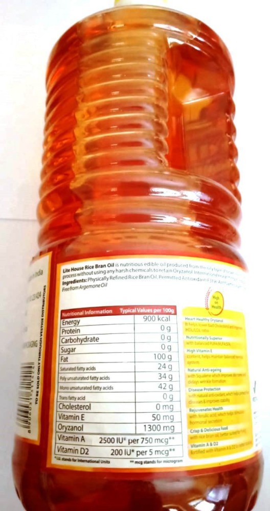 Lite House 2 Litre Rice Bran Oil Plastic Bottle Price in India