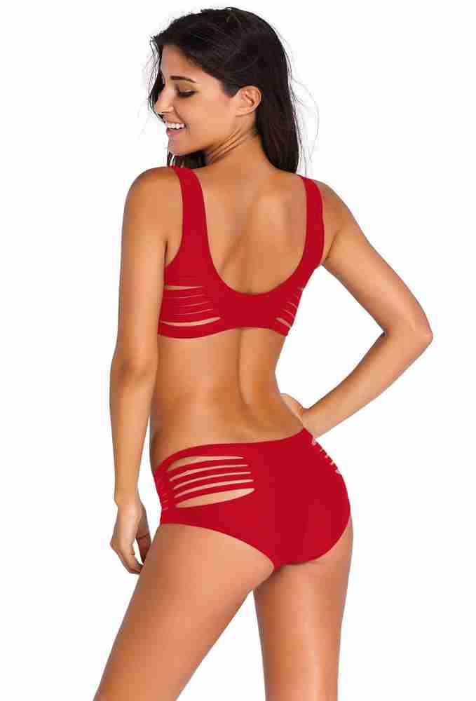 Women's Mapale 6789 Racerback Zip Up Bikini 2-Pc Swim Set (Red L) 