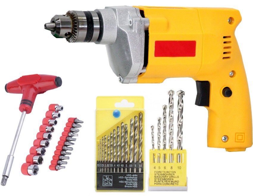 Digital Craft Yellow Electric Drill Machine Combo 13Pc HSS Drill