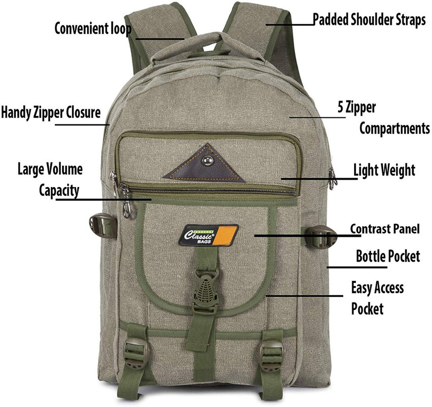 Classic Canvas Multi Pocket School Bag Casual Bag Shoulder