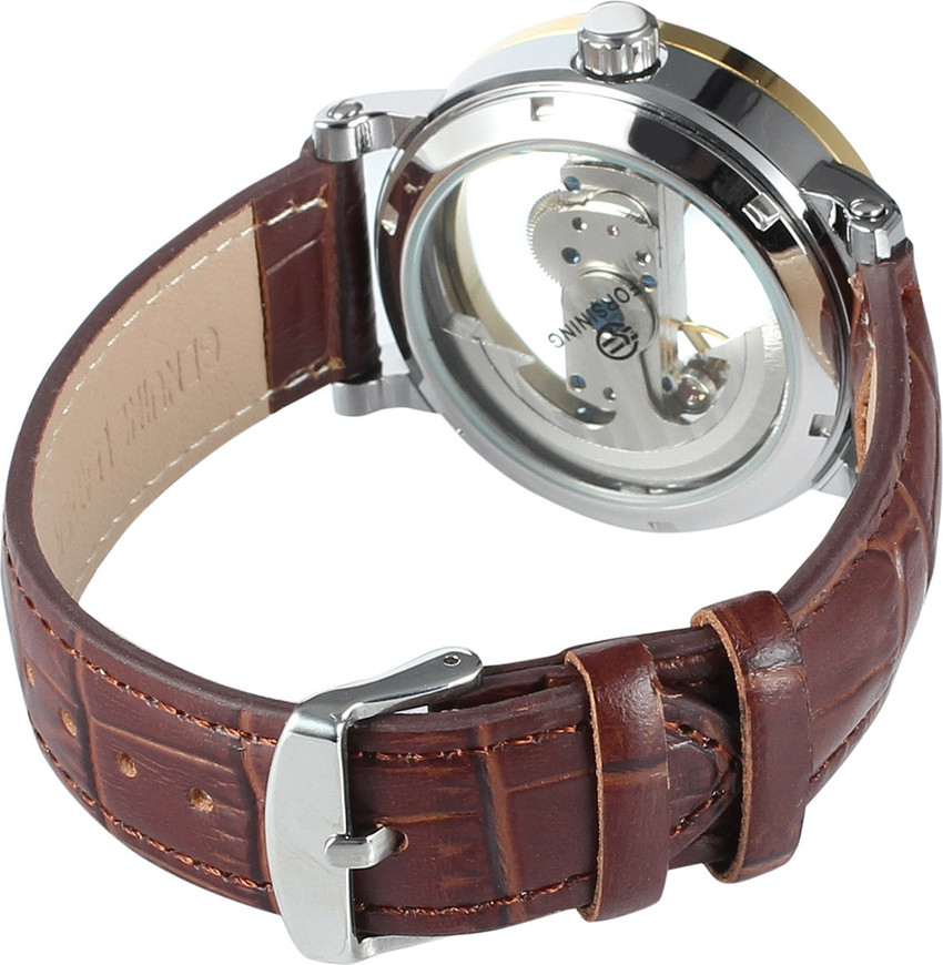Forsining Transparent Automatic Mechanical Wristwatch Men Leather