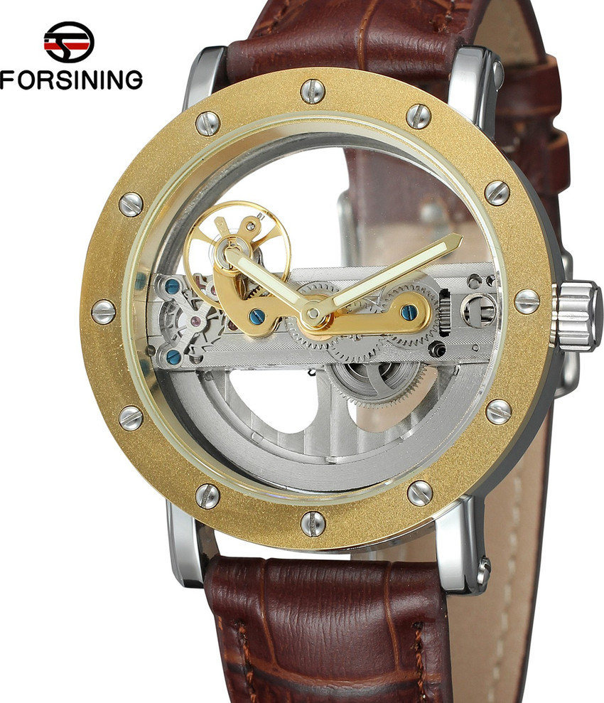 Forsining Transparent Automatic Mechanical Wristwatch Men Leather