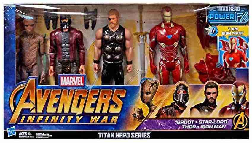 MARVEL Avengers Infinity WAR Titan Hero Series Groot Star Lord Thor and Iron Man 4 pack with Power FX Avengers Infinity WAR Titan Hero Series Groot Star Lord Thor and Iron Man 4