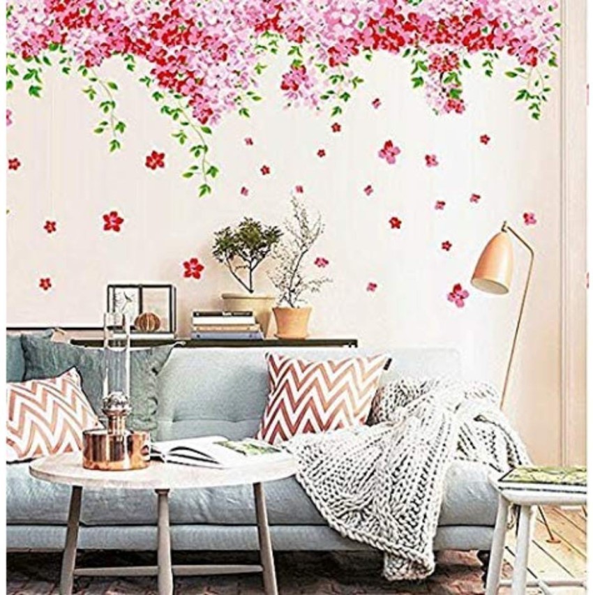 LVIN Pink Cherry Flower Blossom Floral Decal Wall Stickers For