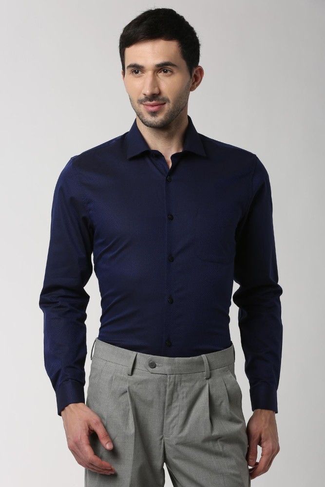 Dark blue shirt sales and grey pants