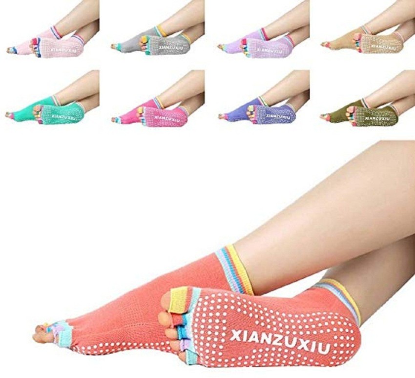 Toe Socks For Women Five Finger Socks With Grip Five Toe Non Slip Barre  Socks Cotton Anti-skid Fitness Pilates Socks