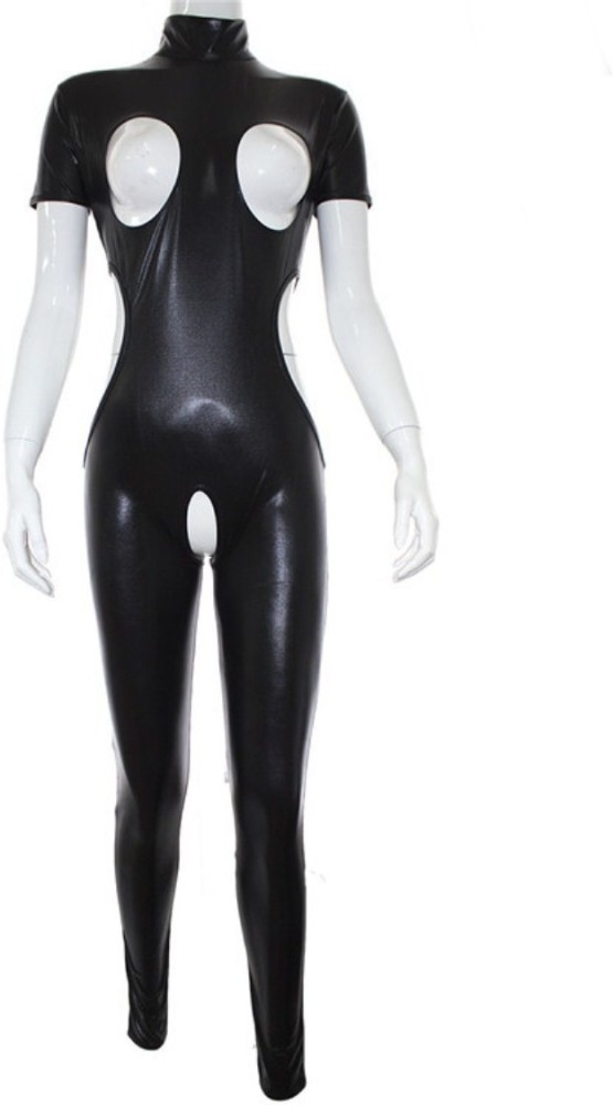 Buy Black Sexy Latex Catsuit Rubber Zentai Suit Neck Entry Rubber Bodysuit  With Crotch Zip Women's Cat-suit Online at desertcartINDIA