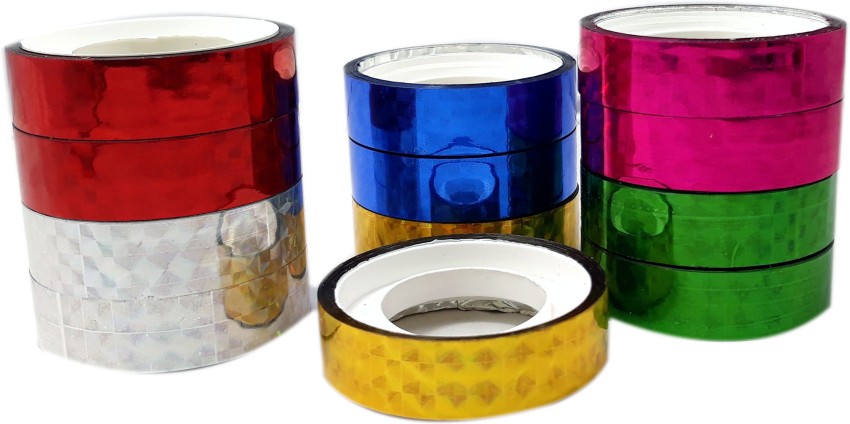 Aarav international Single side Manual Colourful Decorative Adhesive  Glitter Tape Rolls, Length 3m Each (Manual)