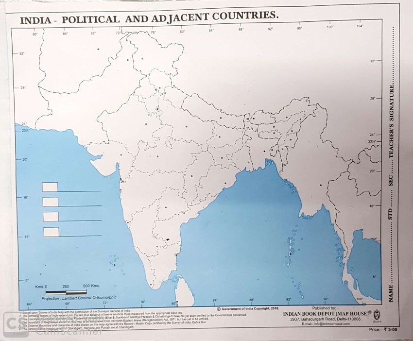 India Political 100 Nos Outline Map A4 Size 100 Maps 44 Off 