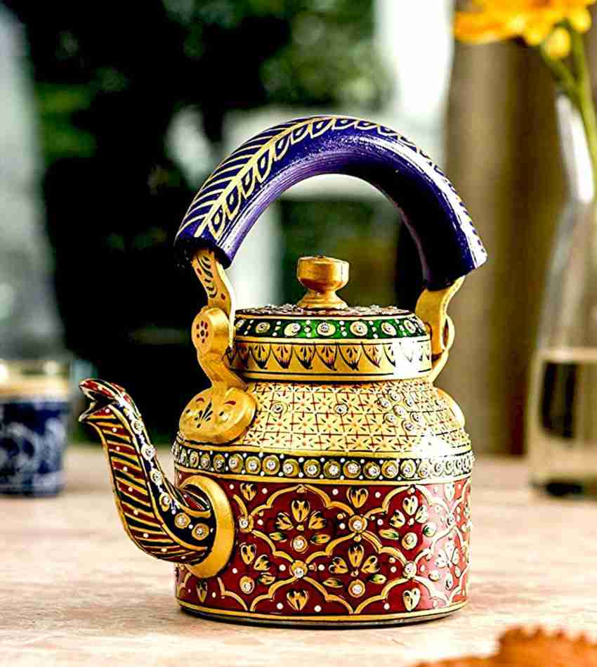 Craft Junction HandPainted Aluminium Traditional Colourfull Home Decor  Rajasthani Tea Kettle Decorative Showpiece - 21 cm