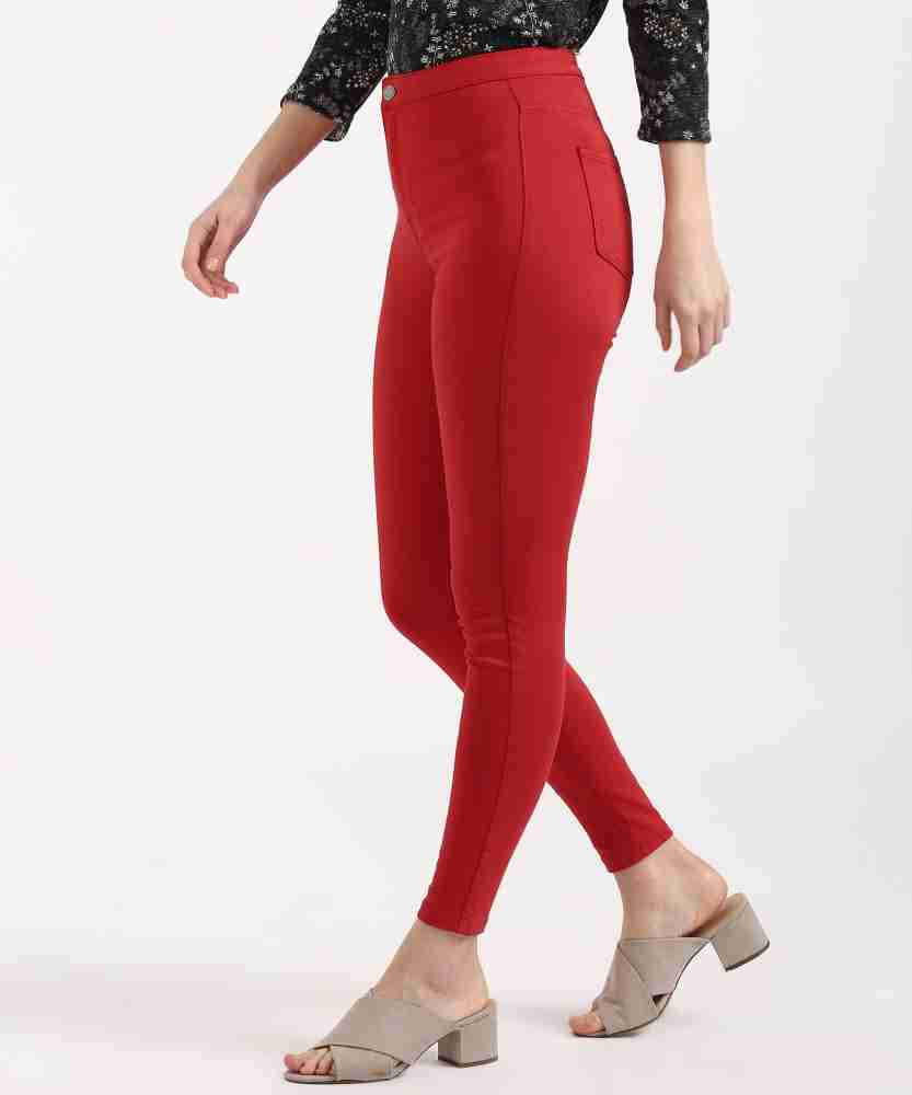 MARKS & SPENCER WOMENS HIGH WAISTED DARK RED JEGGINGS Size 12 Bnwt