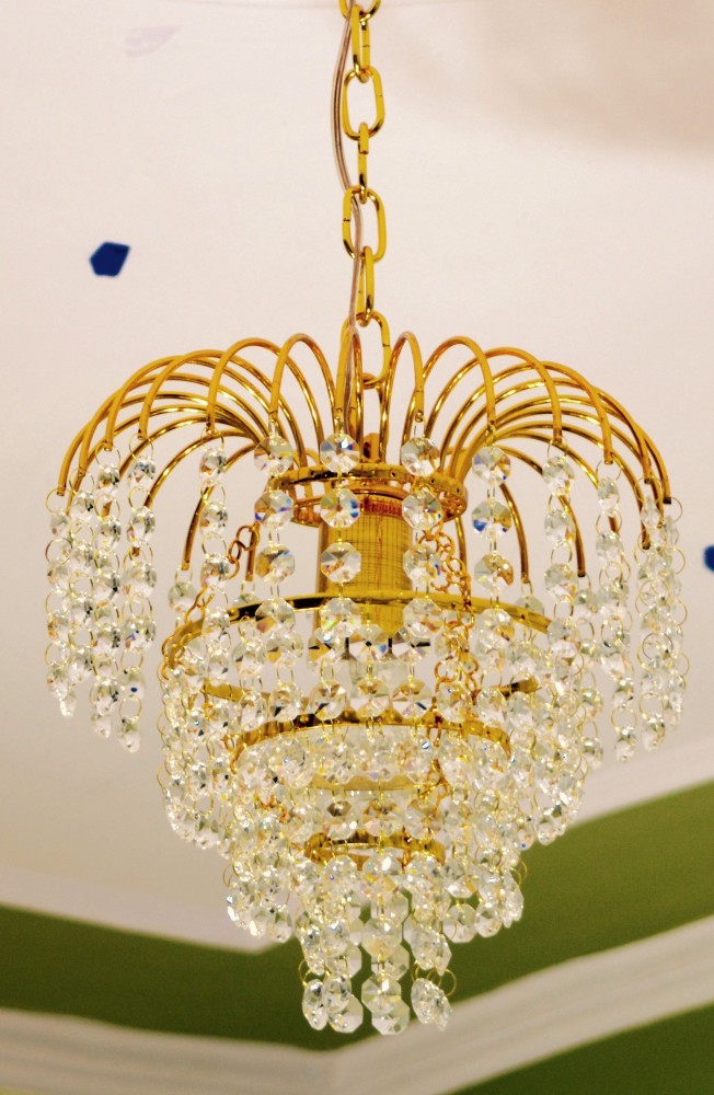 Antique / Vintage Brass & Swarovski Crystal Small Chandelier Ceiling Lamp  Lighting Pendant Lighting Glass Lamp Fixtures 