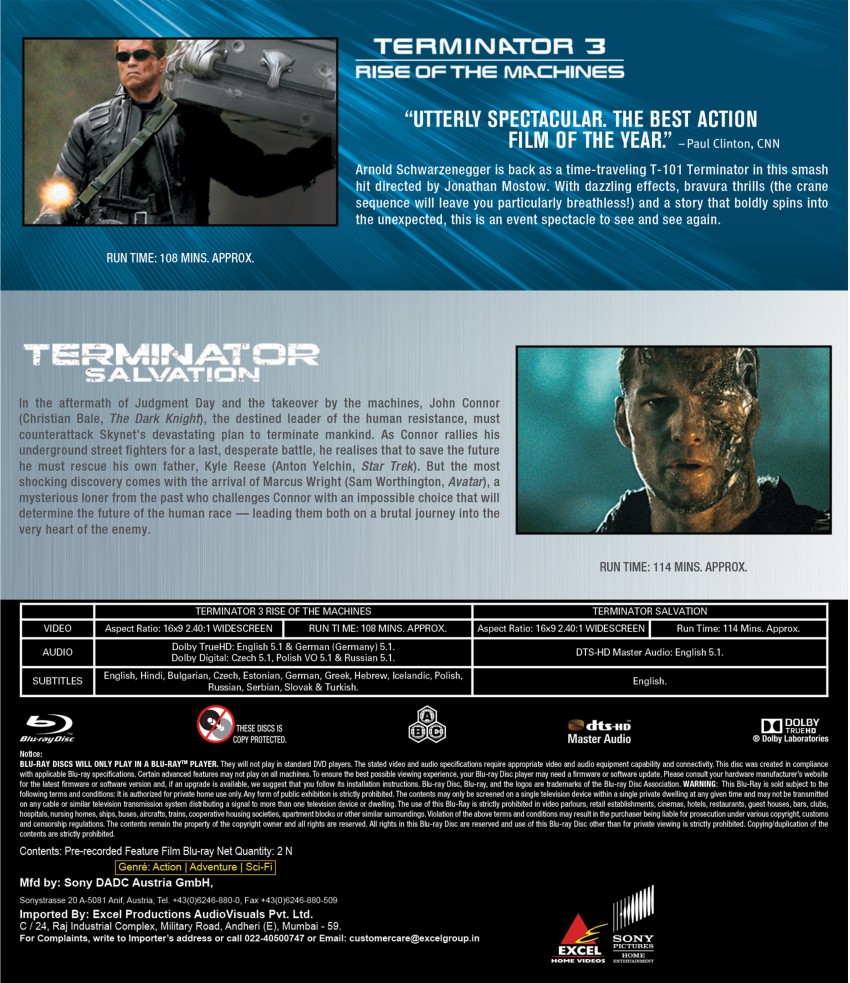 Terminator Double Feature: Terminator 3: Rise of the Machines + Terminator  Salvation (2-Disc) Price in India - Buy Terminator Double Feature:  Terminator 3: Rise of the Machines + Terminator Salvation (2-Disc) online  at Flipkart.com