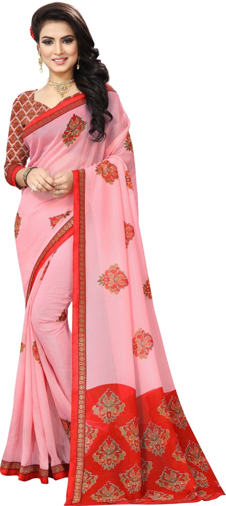 Buy Jaanvi Fashion Printed Fashion Chiffon Pink Sarees Online @ Best Price  In India