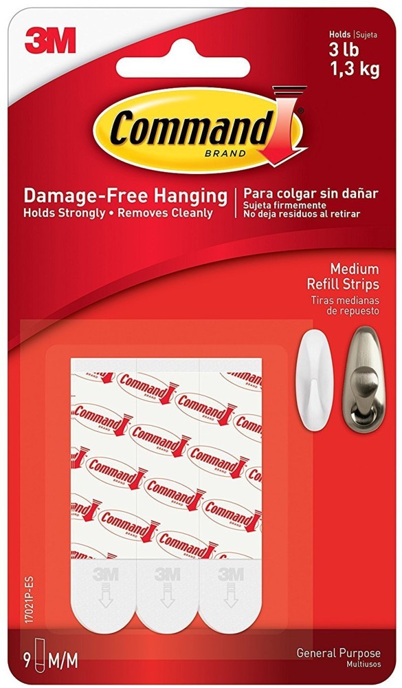 Command Medium Refill Adhesive Strips for Wall Hooks, For