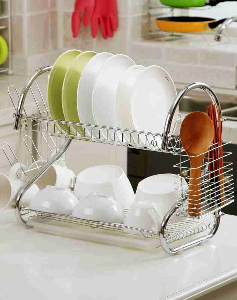 Kitchen Dish Cup Drying Rack Utensil Drainer Dryer Tray Cutlery Holder  Organizer