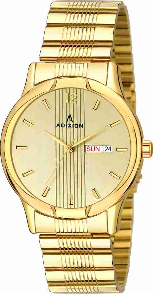 ADIXION New Stainless Steel Day Date round Gold watch Analog Watch For Men