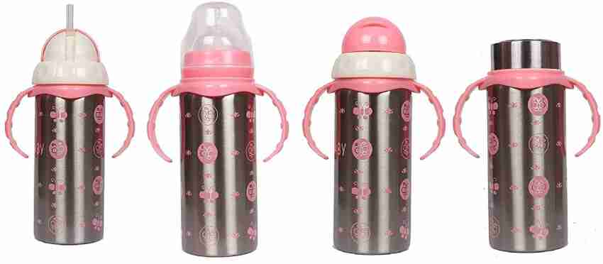 Ineffable Stainless Steel Thermal Insulation Baby Feeding Bottle | 3 in 1  Multifunctional with Sipper, Nipple and Straw Features for New Born and