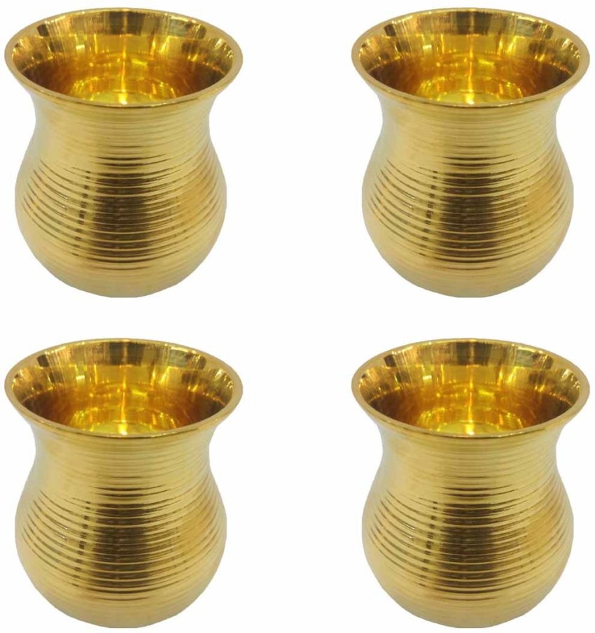 Top Craft India (Pack of 4) Brass Tumbler Glass Set of 4 BTG013