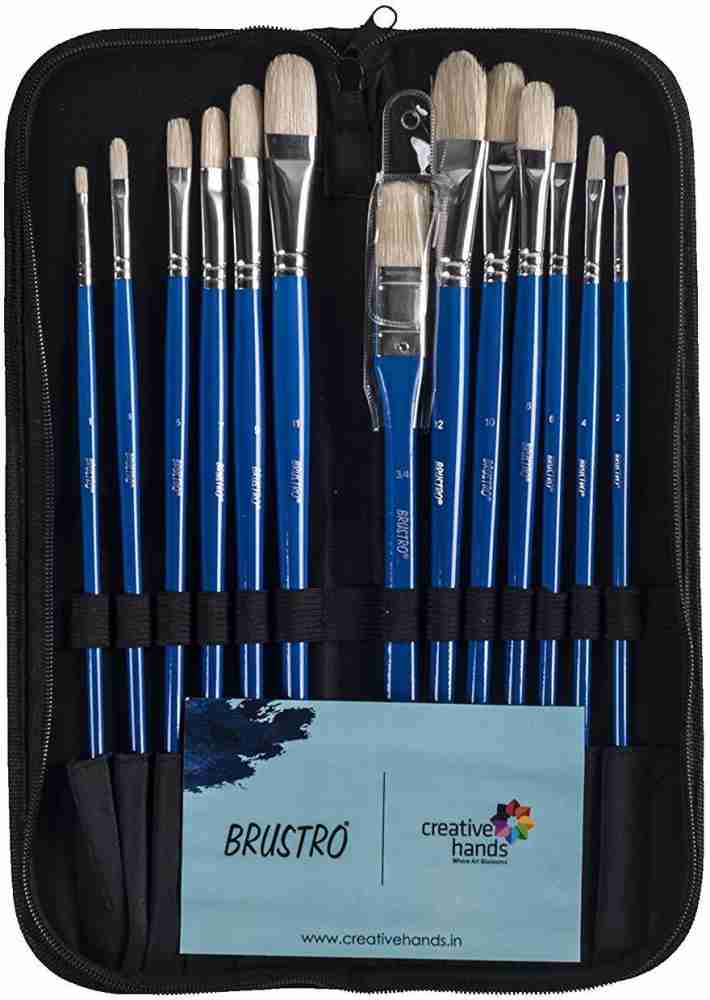 Set of 5 Artist's brushes, in pig's bristle, Size 8 to 20, natural  bristles, for acrylic and oil