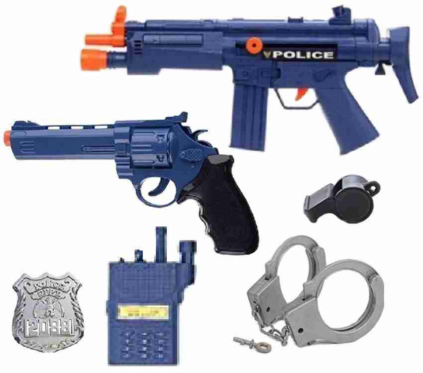 IndusBay Police Toy Gun Role Play Set 6 Piece Toys - AK47 Combat Gun, Pistol,  Whistle, Batch, Handcuffs InterPhone Toys Guns & Darts - Police Toy Gun  Role Play Set 6 Piece