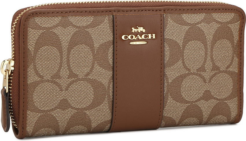 COACH Women Casual Brown Beige Fabric Wallet Khaki Price in