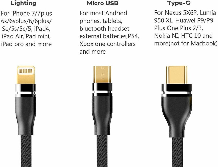 Dsquare USB Type C Cable 3 A 1.2 m Unbreakable 3 in 1 Braided Fast Charging  3A Micro USB, - Dsquare 