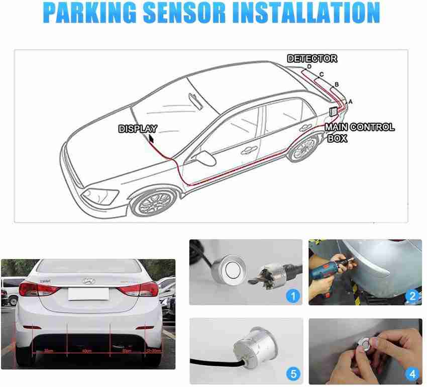 Buy Miwings Car Reverse Parking Sensor Auto Radar System Distance Detection  With Led Display And 4 Sensors, Ultrasonic Buzzer Warning, Universal For  All Car Silver Sensor Online At Price ₹669