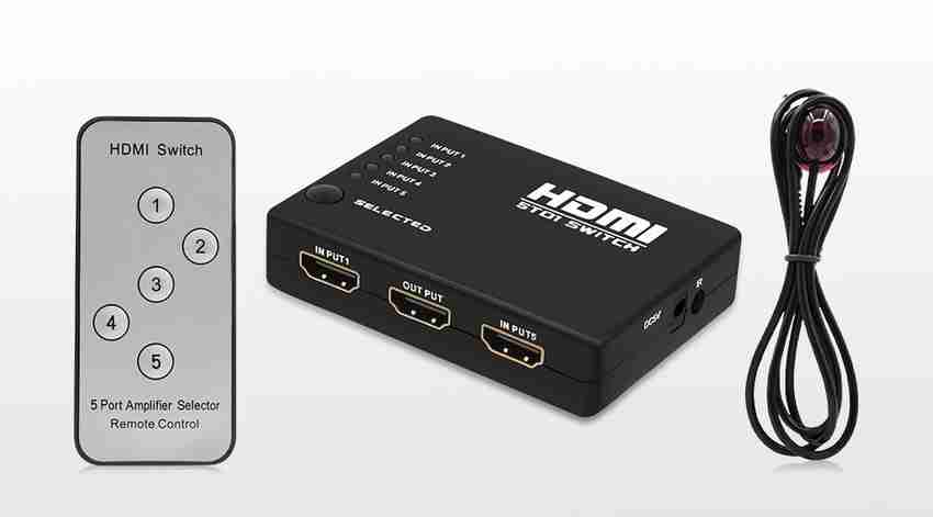 Frackson 5 in 1 Port 1080P HDMI Video Switch HDMI Switcher with Splitter Box Remote IR for HDTV PS3 DVD Media Streaming Device