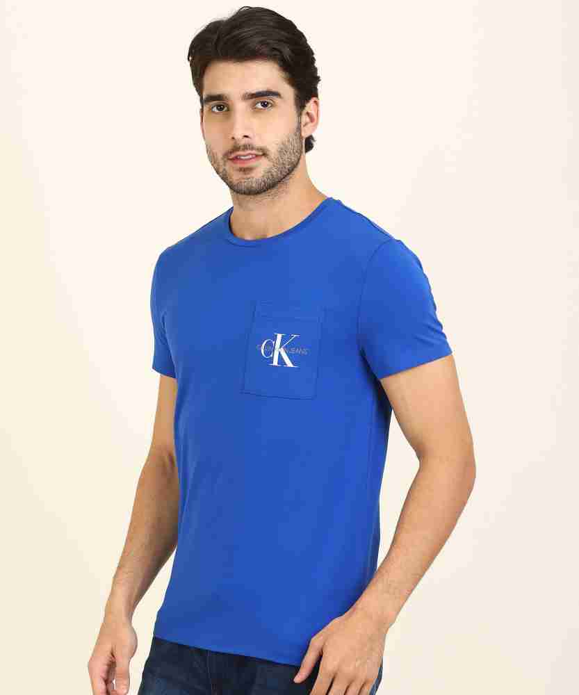 Calvin Klein Jeans Printed Men Round Neck Blue T-Shirt - Buy Calvin Klein  Jeans Printed Men Round Neck Blue T-Shirt Online at Best Prices in India