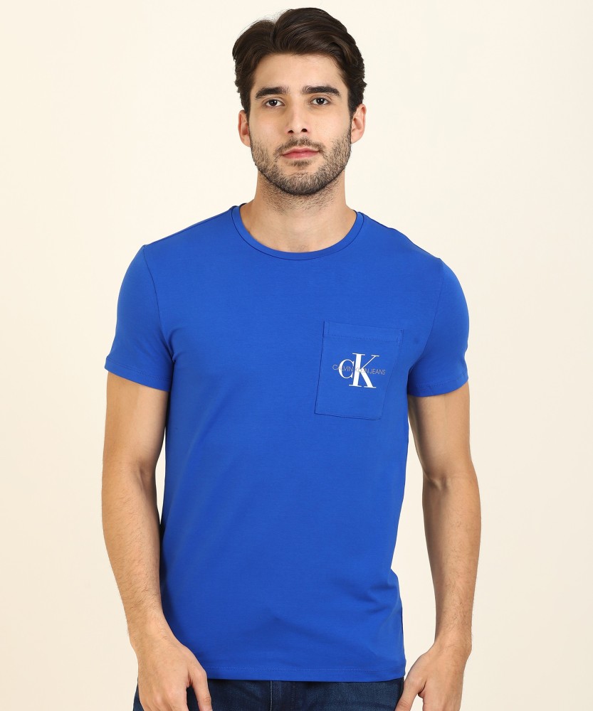 Calvin Klein Jeans Printed Men Round Neck Blue T-Shirt - Buy Calvin Klein  Jeans Printed Men Round Neck Blue T-Shirt Online at Best Prices in India