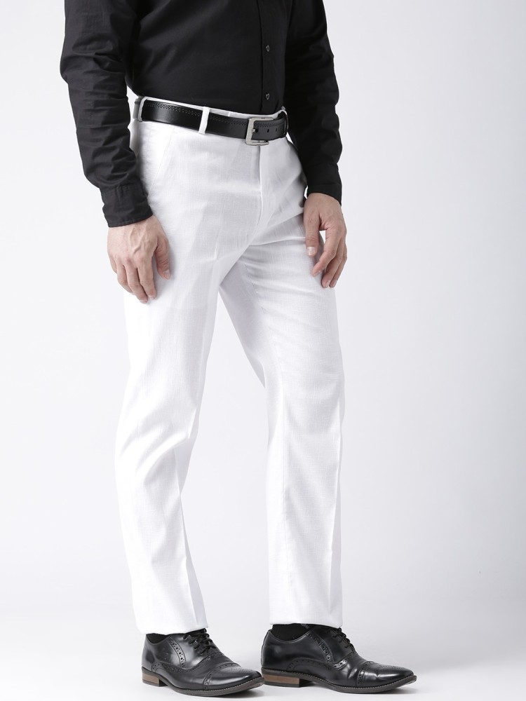 Stylish Cotton Blend Off White Solid Slim Fit Formal Pant For Men