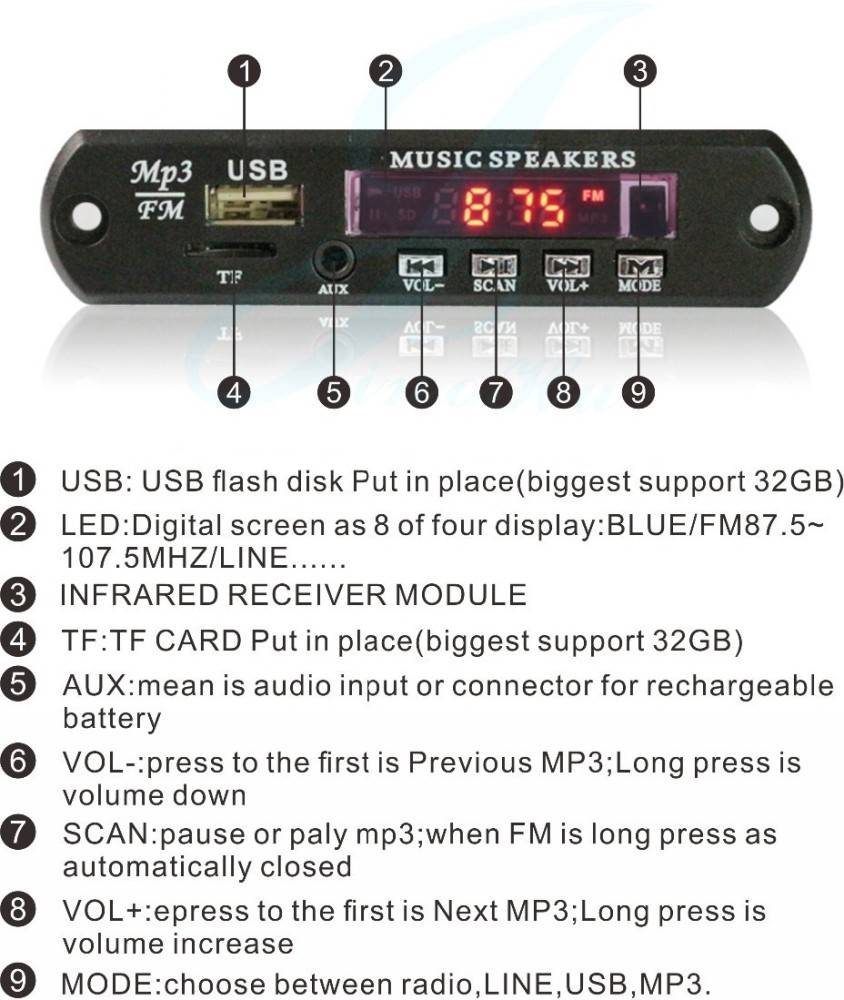 USB Mp3 with Bluetooth Module Player Connection