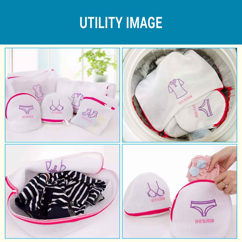5pcs/bag Clothes Washing Machine Zippered Foldable Nylon Laundry