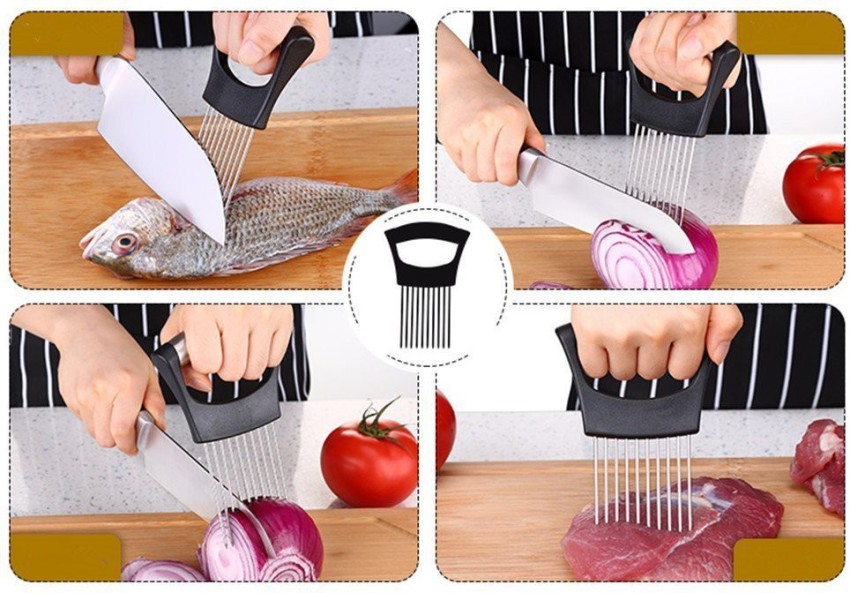 Onion Holder for Slicing, Stainless Steel Food Vegetable Slicer Assistant,  Tomato Slicer Holder, Onion Cutter, Onion Chopper, Onion Slicer for