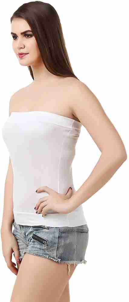 Buy PLUMBURY Strapless Camisole Long Tube Top for Women, Free Size (Pack of  2) Beige/White at