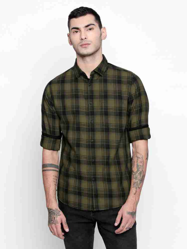 Dennis Lingo Men Checkered Casual Green Shirt - Buy Dennis Lingo