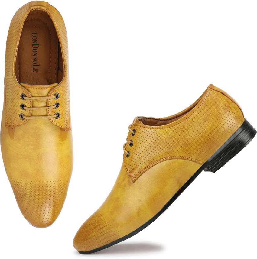 LONDON SOLE yellow patterned leather oxford formal shoes for men