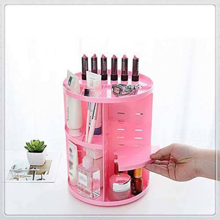 INOVERA (LABEL) Cosmetic Makeup Storage Holder Organizer Adjustable 360  Rotation Box Case, 23L x 23B x 30H cm. (Transparent, Plastic;Rubber)