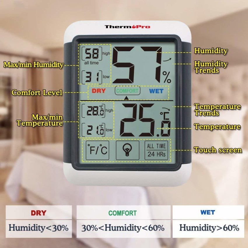 ThermoPro TP55 Temperature Humidity Monitor Indoor Thermometer Humidity  Meter Hygrometer with Jumbo Touchscreen & Backlight 