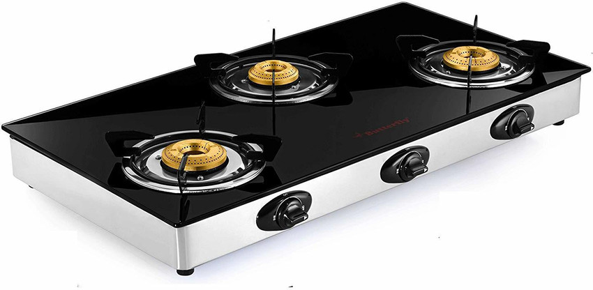 butterfly glass top gas stove 3 burner