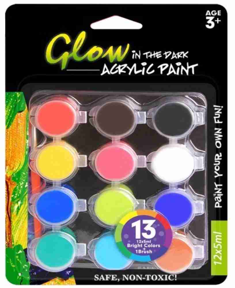 colozoo Glow-in-the-Dark Acrylic Paint Set | 8 x 20 ml Luminous Colours + 3  Brushes | The Glow In The Dark Acrylic Colours Are Durable On Any Surface