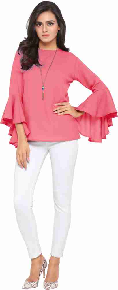 Serein Casual Bell Sleeve Solid Women Pink Top - Buy Pink Serein Casual  Bell Sleeve Solid Women Pink Top Online at Best Prices in India