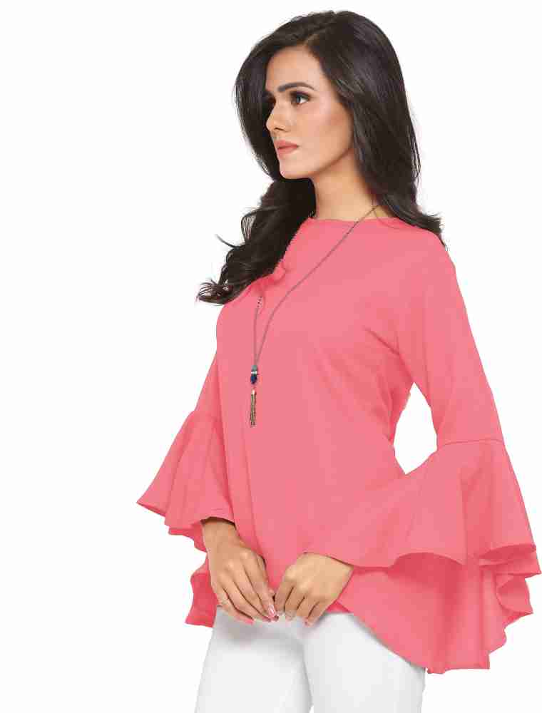 Serein Casual Bell Sleeve Solid Women Pink Top - Buy Pink Serein Casual  Bell Sleeve Solid Women Pink Top Online at Best Prices in India