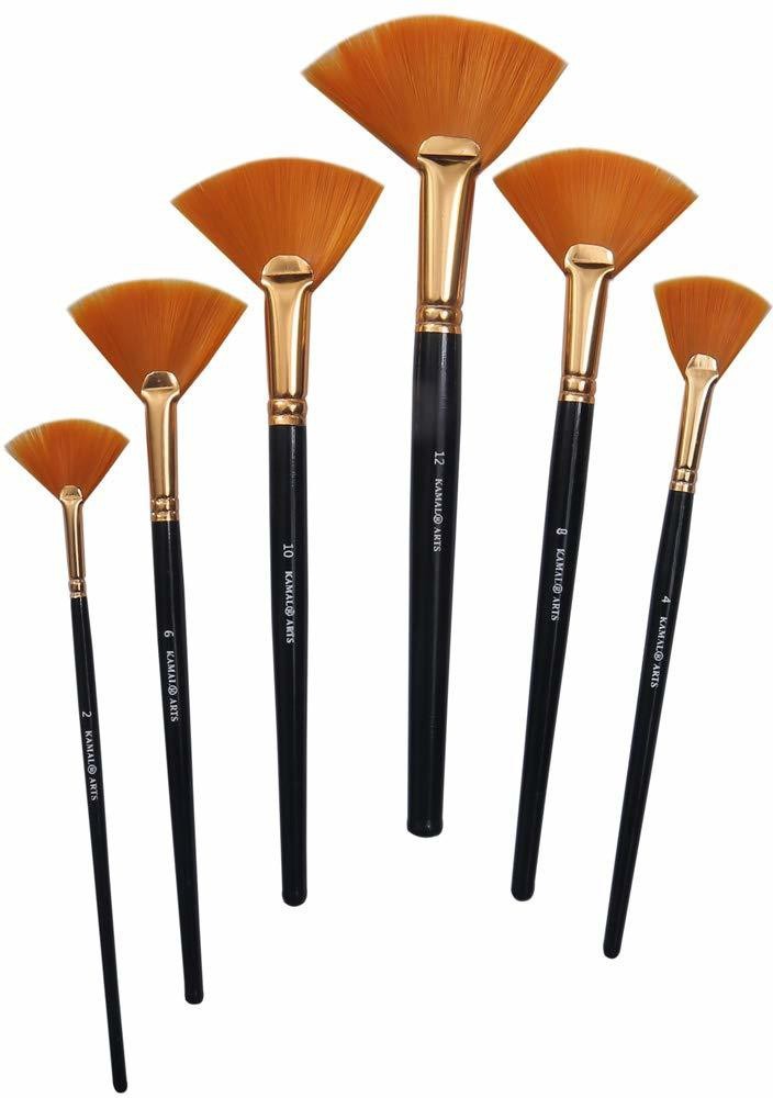KAMAL HOG Hair Fan Brush Set for Acrylic Painting, Oil Painting with Cotton  Canvas Pad 10
