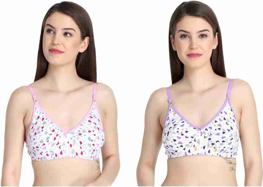 SHAN BEAUTY COMFORT REGULER TWO COMBO PRINTED BRA PURPLE AND PINK Women  Full Coverage Non Padded Bra - Buy SHAN BEAUTY COMFORT REGULER TWO COMBO  PRINTED BRA PURPLE AND PINK Women Full