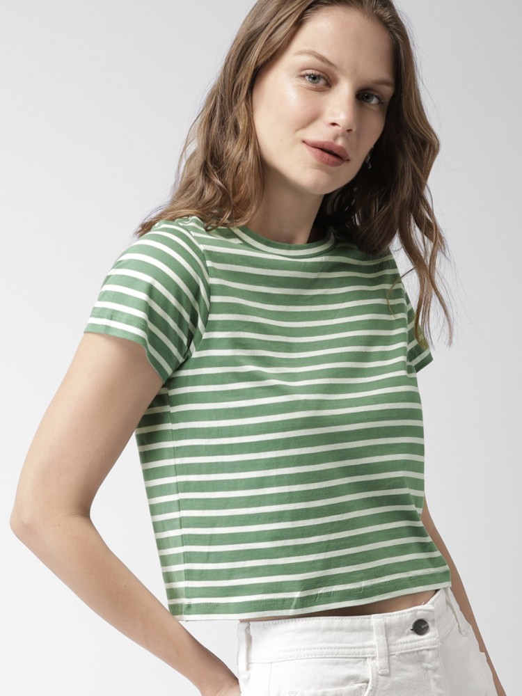 Buy Goldstroms Printed Women Round Neck Green T-Shirt Online at