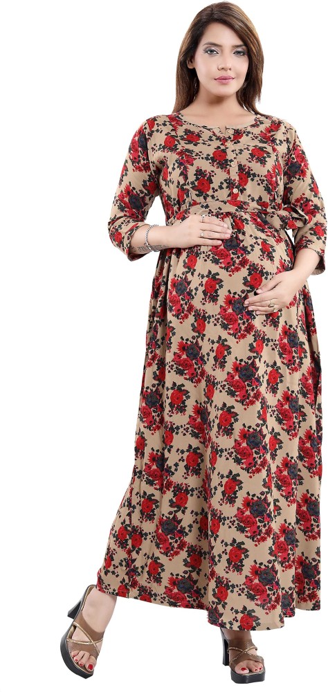 mamma's maternity Women Maxi Brown Dress - Buy mamma's maternity Women Maxi  Brown Dress Online at Best Prices in India
