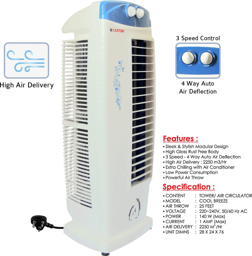 CASTOR Premium Anti Rust Body Blue Tower Fan Price in India Buy